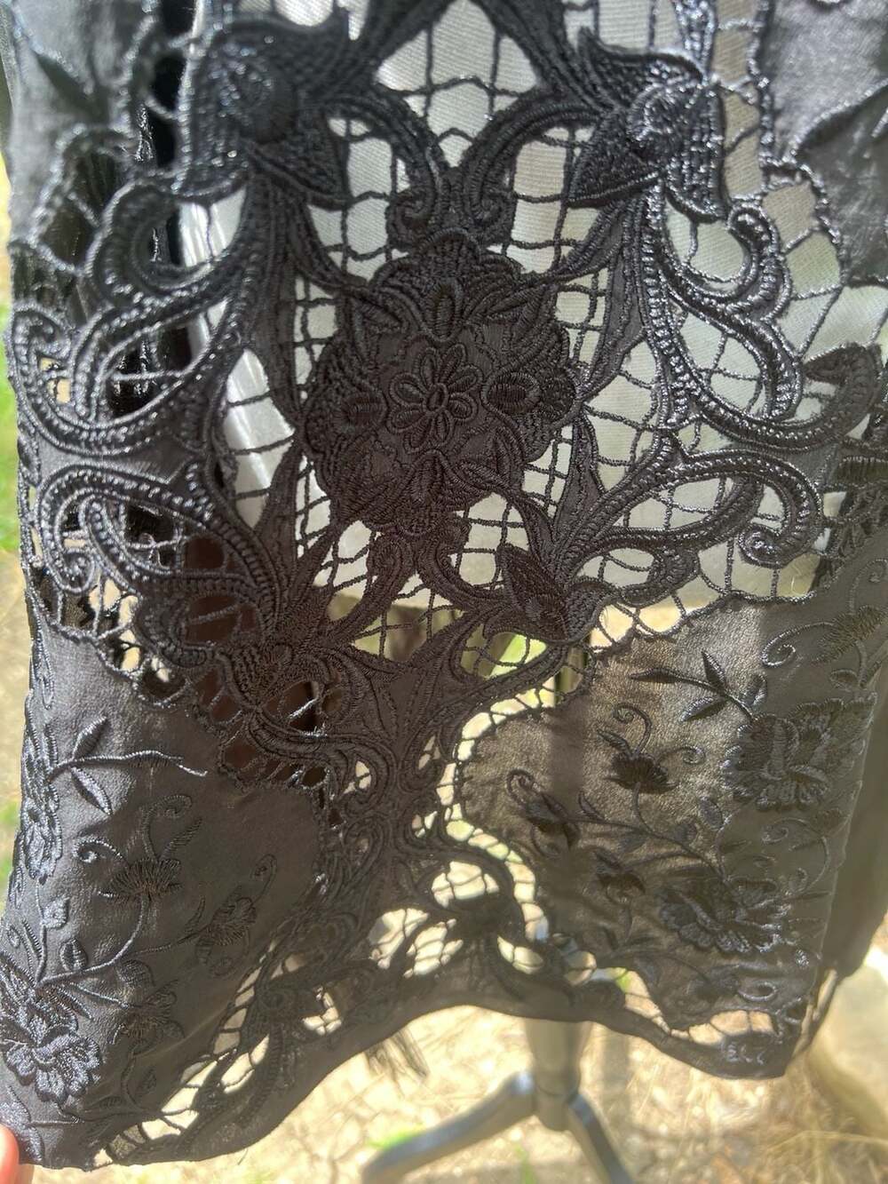 Love and Liberty Black Embroidered Lace Fringe Poncho Top Size L - Picture 7 of 8